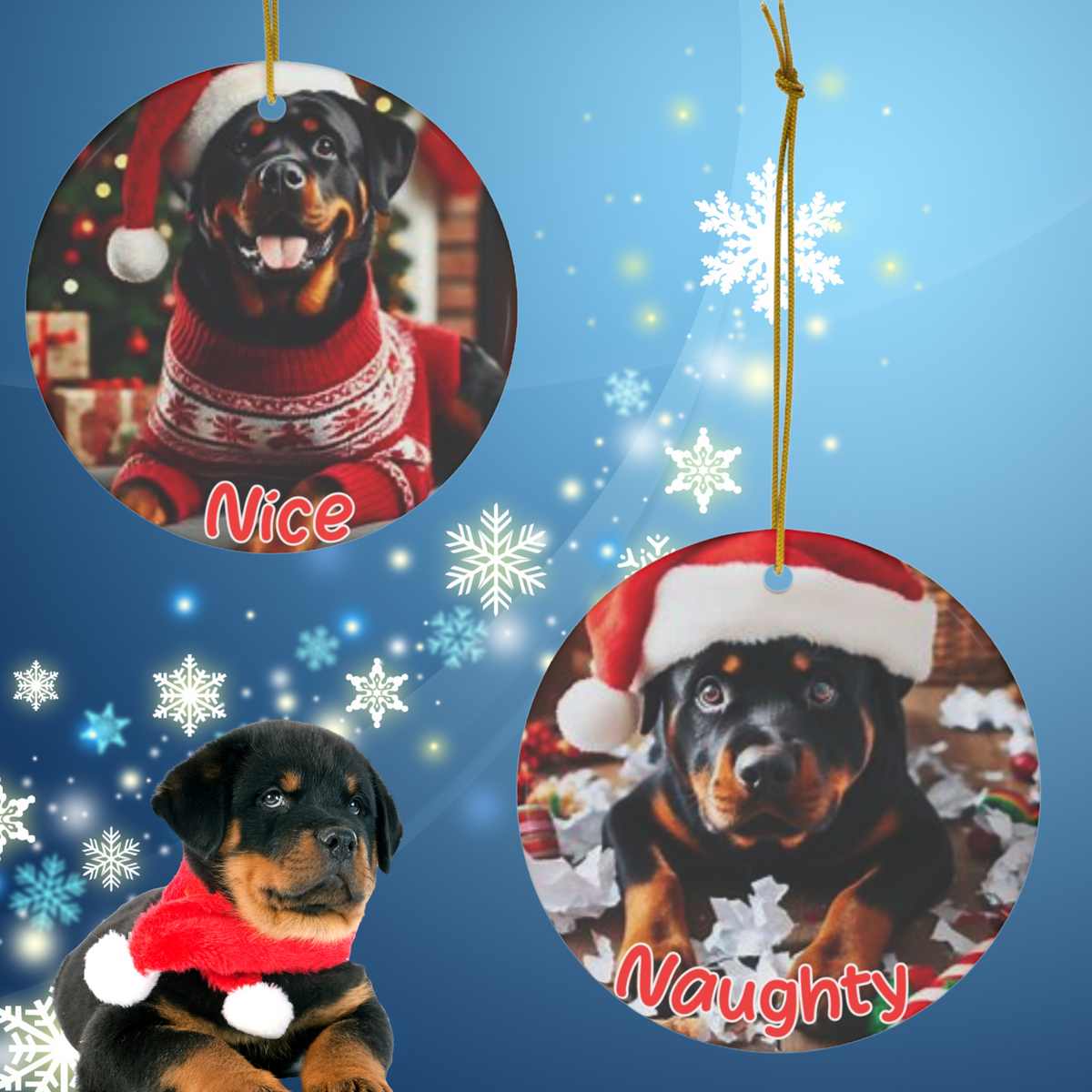 Rottweiler naughty or nice Christmas Ceramic Ornament, 1-Pack