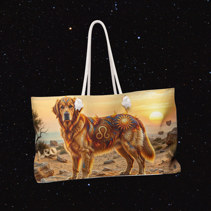 Leo Elements Golden Retriever Oversized Weekender Tote Bag – Zodiac Travel Collection