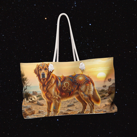 Leo Elements Golden Retriever Oversized Weekender Tote Bag – Zodiac Travel Collection