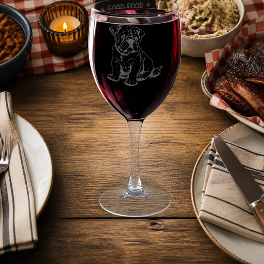 American Bulldog Engraved Wine Glass