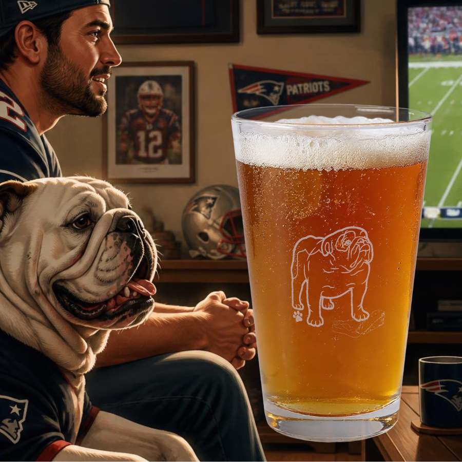 Engraved Bulldog Pint Glass - 16 oz Etched Beer Glass
