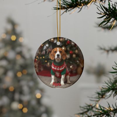 Beagle Dog Christmas Ornament — Double-Sided Ceramic Holiday Decoration (Nice / Naughty)