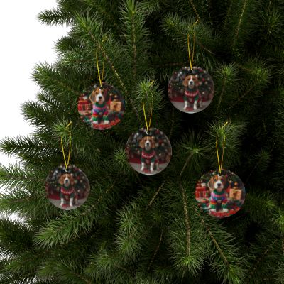 Beagle Dog Christmas Ornament — Double-Sided Ceramic Holiday Decoration (Nice / Naughty)