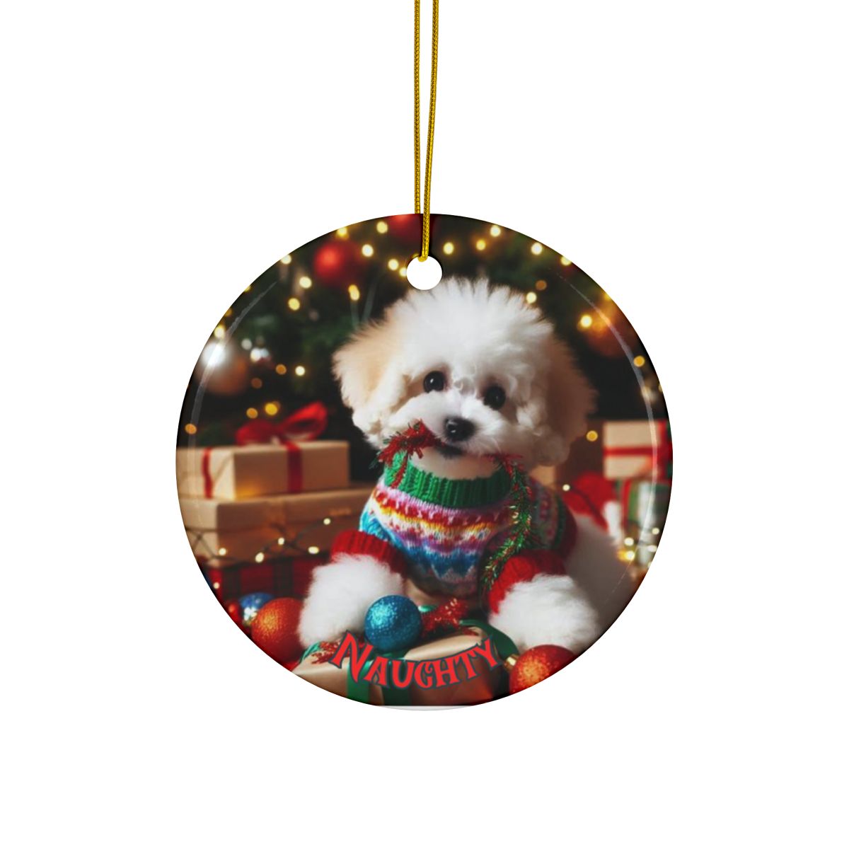 Bichon Frise Naughty or Nice Christmas Ornament set