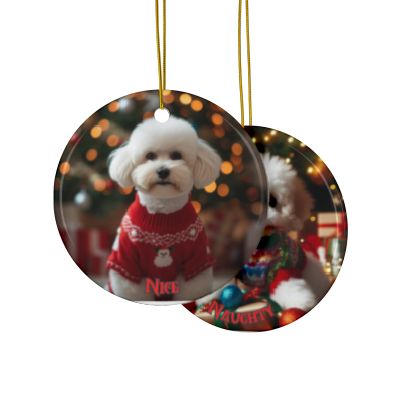 Bichon Frise Naughty or Nice Christmas Ornament set