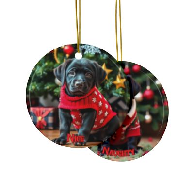 Black Lab Naughty or Nice Christmas Ornament set