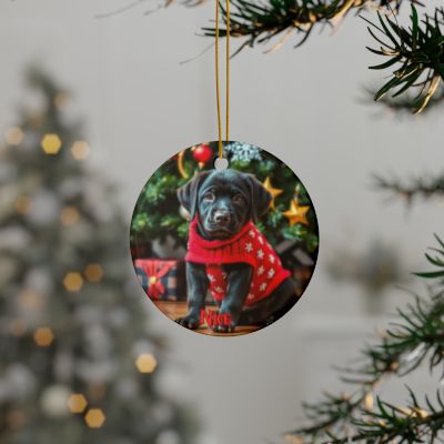 Black Lab Naughty or Nice Christmas Ornament set