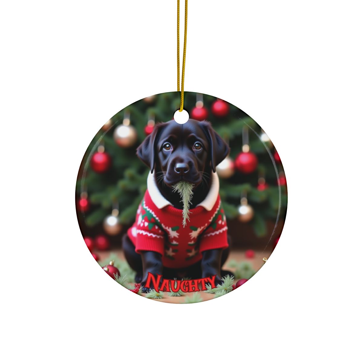 Black Lab Naughty or Nice Christmas Ornament set