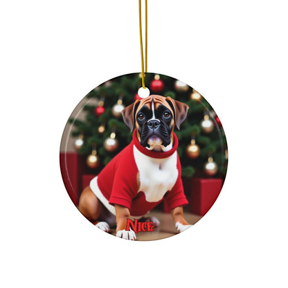 Boxer Naughty or Nice Christmas Ornament set