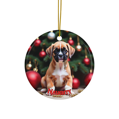 Boxer Naughty or Nice Christmas Ornament set