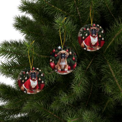 Boxer Naughty or Nice Christmas Ornament set
