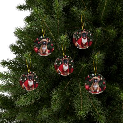 Boxer Naughty or Nice Christmas Ornament set
