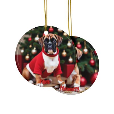 Boxer Naughty or Nice Christmas Ornament set