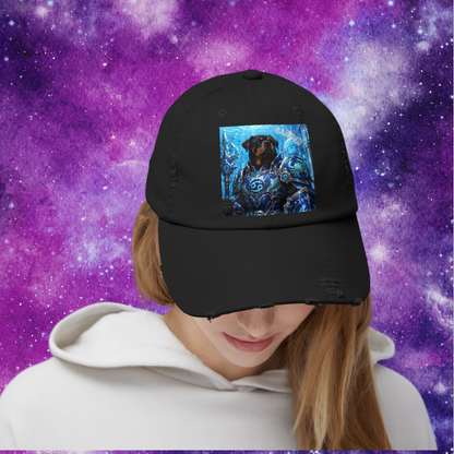 Cancer Zodiac Rottweiler Distressed Cap – Mythic Neptune Knight Abyssal Dog Art Baseball Hat