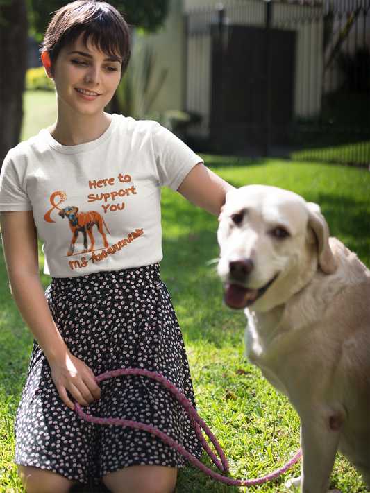 Great Dane MS Awareness T-Shirt – "Lean on Me" Orange Ribbon Tee
