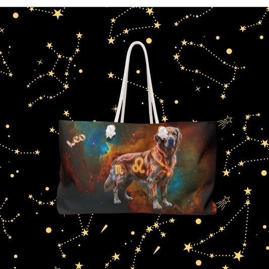 Golden Retriever Leo Zodiac Weekender Bag - Celestial Astrology Travel Tote