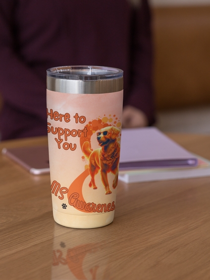 Golden Retriever MS Awareness Tumbler - "Here to Support You" Mobility Service Dog Travel Mug
