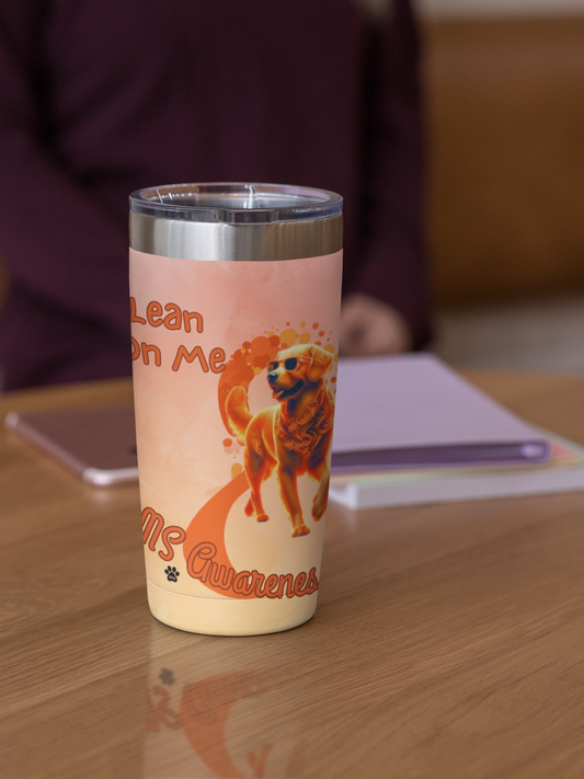 Golden Retriever MS Awareness Tumbler - "Lean on Me" Mobility Service Dog Travel Mug