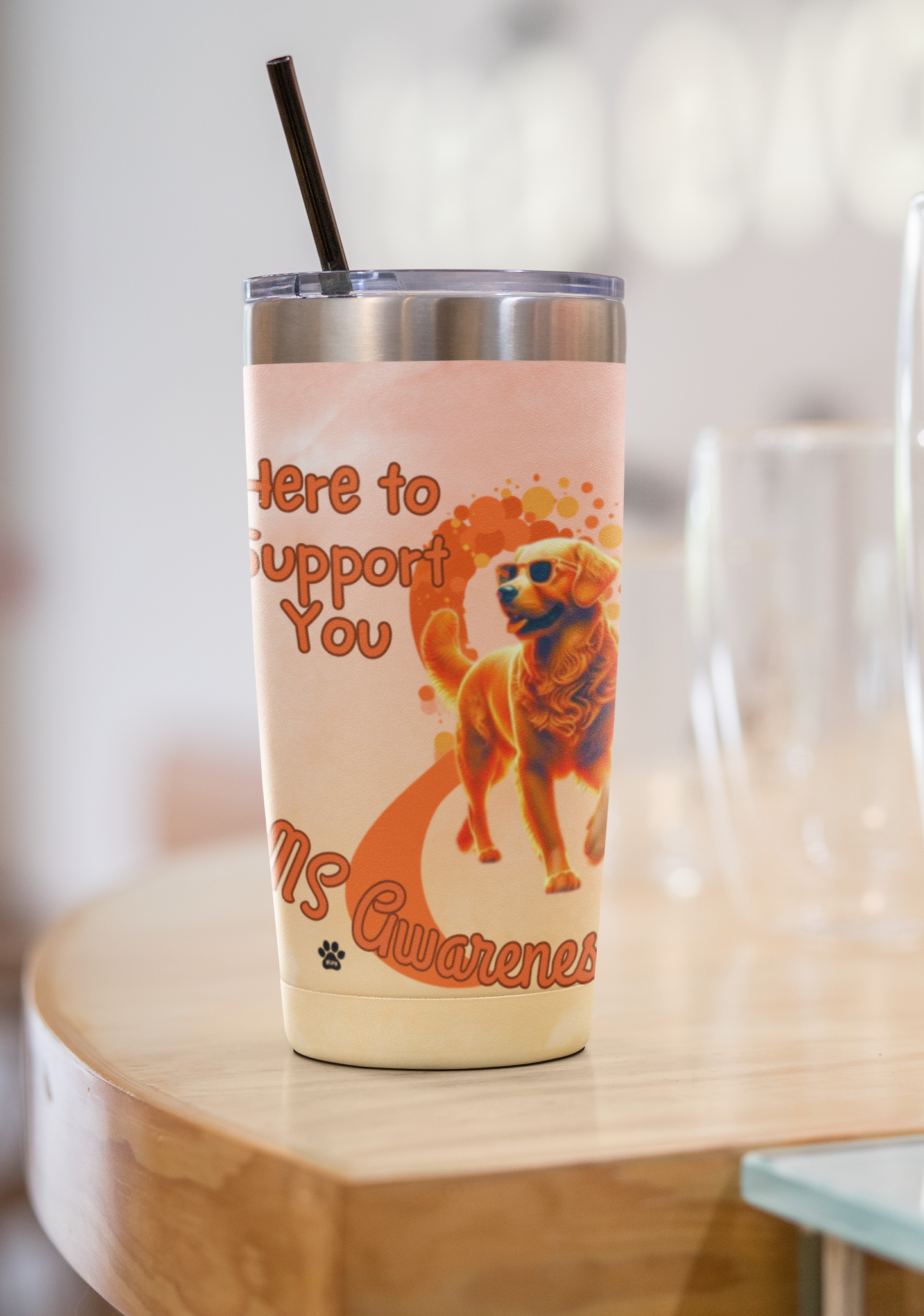 Golden Retriever MS Awareness Tumbler - "Here to Support You" Mobility Service Dog Travel Mug