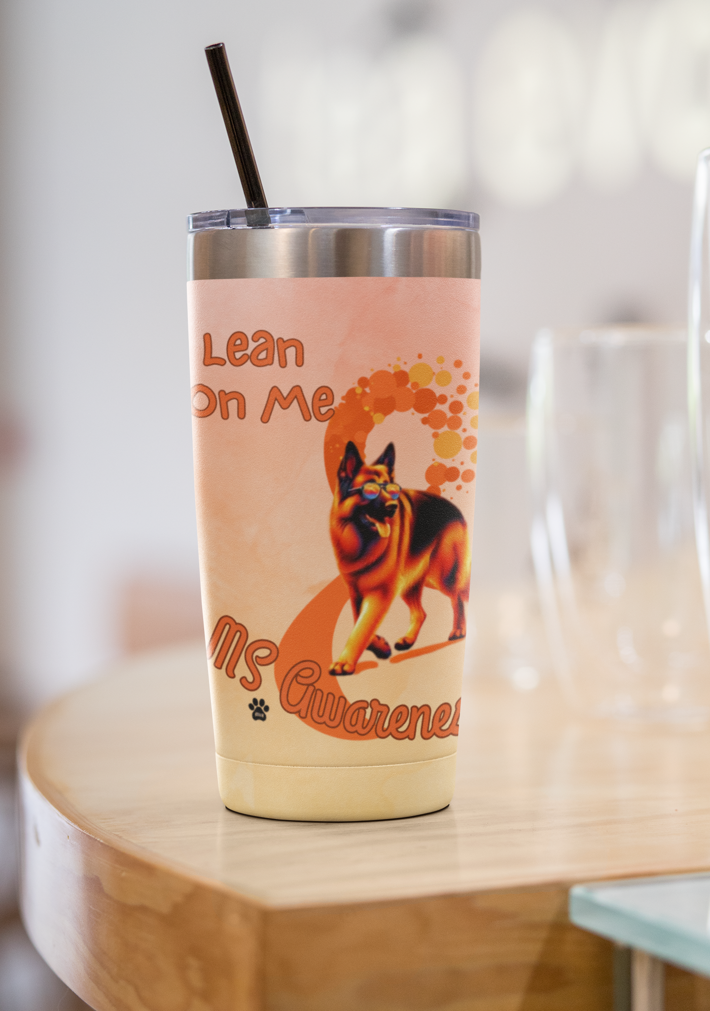 German Shepherd MS Awareness Tumbler "Lean on Me"