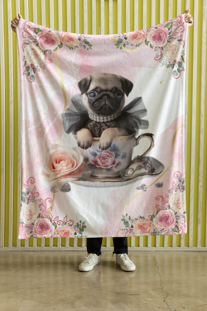 too cute tea cup pug puppy Sherpa Fleece Blanket