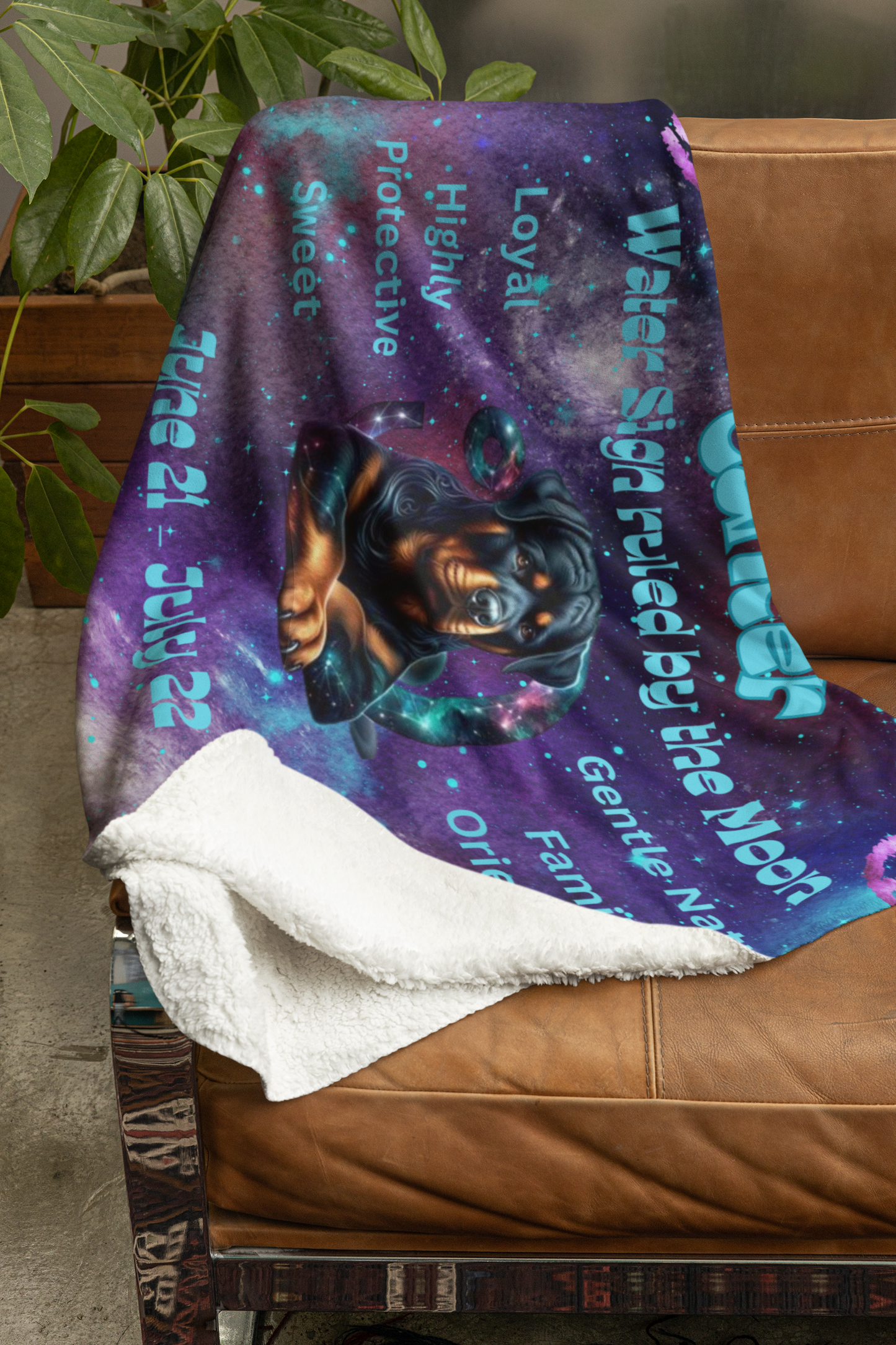 Celestial Zociac Cancer as Rottweiler Sherpa Fleece Blanket - Dog Breed Zodiac