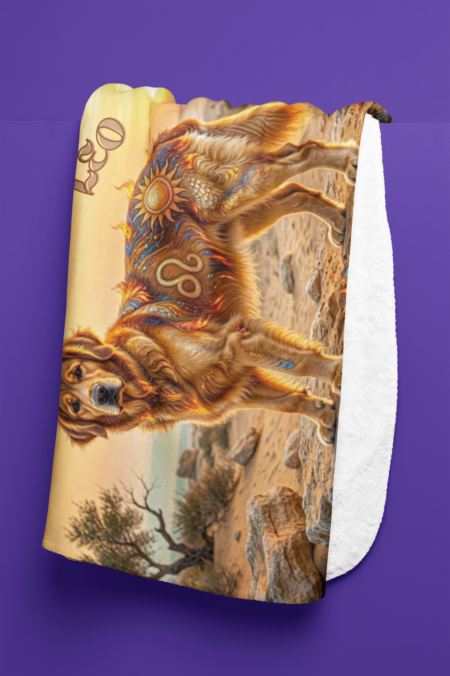 Leo Elemental Golden Retriever Sherpa Blanket | Fire Zodiac Dog Fleece Throw | Warm Cozy Dog Lover Gift | Astrology Bed & Couch Throw