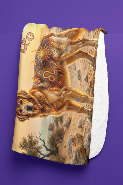 Leo Elemental Golden Retriever Sherpa Blanket | Fire Zodiac Dog Fleece Throw | Warm Cozy Dog Lover Gift | Astrology Bed & Couch Throw