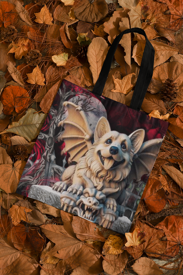 Corgi Guardian Angel Gargoyle Tote Bag Perfect for Trick or treating