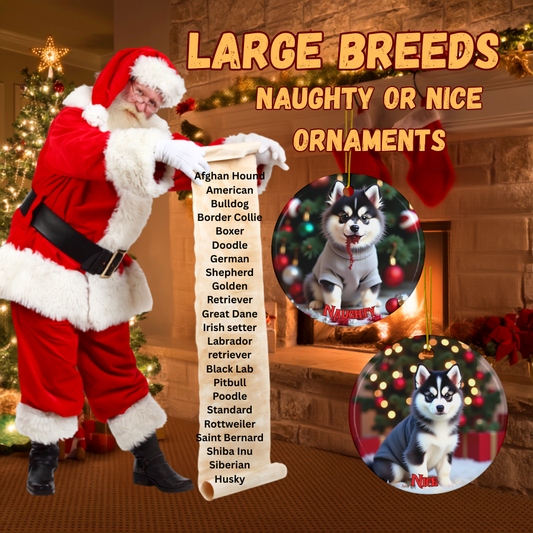 Pomsky Naughty or Nice Christmas Ornament set