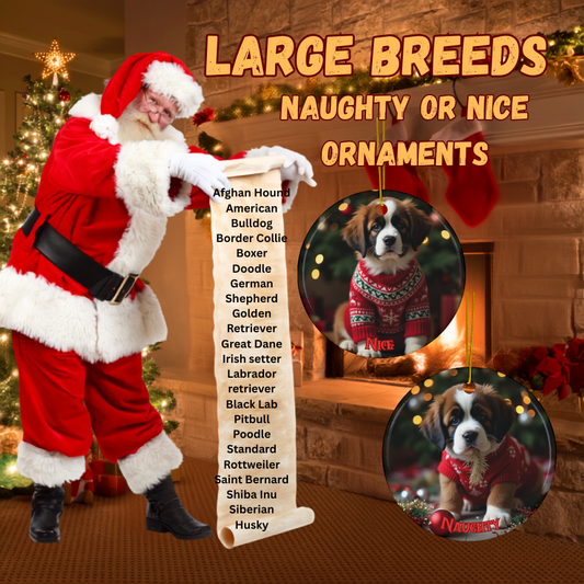 Saint Bernard Naughty or Nice Christmas Ornament set