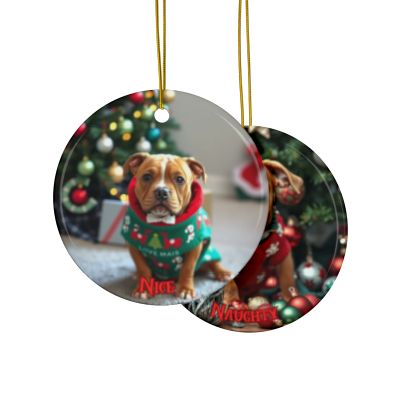 Pitbull Naughty or Nice Christmas Ornament set