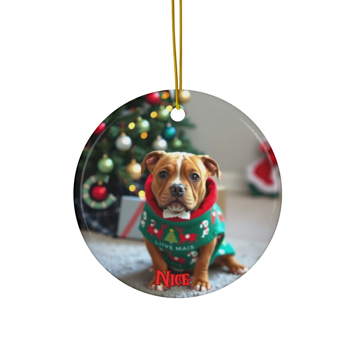 Pitbull Naughty or Nice Christmas Ornament set