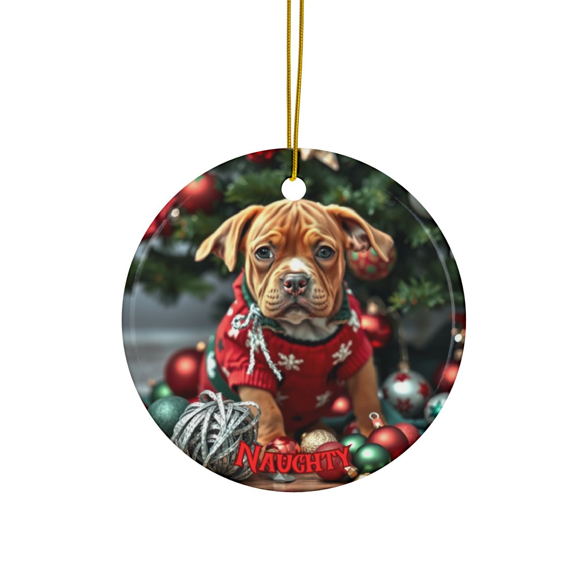 Pitbull Naughty or Nice Christmas Ornament set