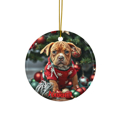 Pitbull Naughty or Nice Christmas Ornament set