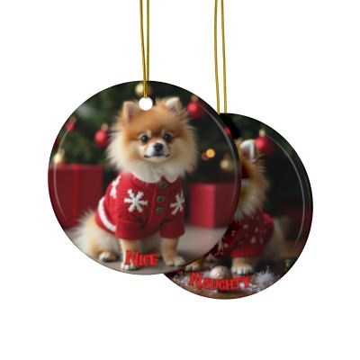 Pomeranian Naughty or Nice Christmas Ornament set