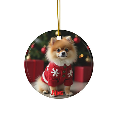 Pomeranian Naughty or Nice Christmas Ornament set