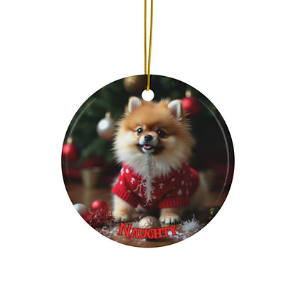 Pomeranian Naughty or Nice Christmas Ornament set