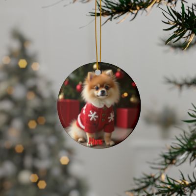 Pomeranian Naughty or Nice Christmas Ornament set