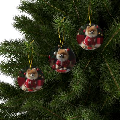 Pomeranian Naughty or Nice Christmas Ornament set