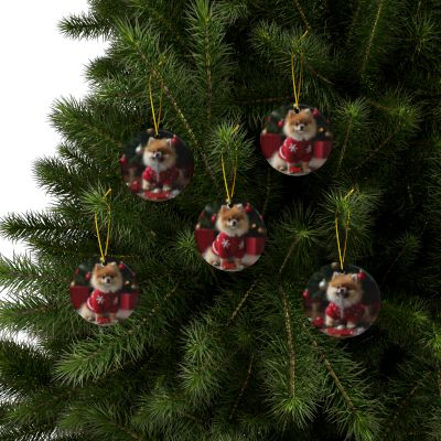 Pomeranian Naughty or Nice Christmas Ornament set