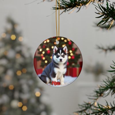 Pomsky Naughty or Nice Christmas Ornament set