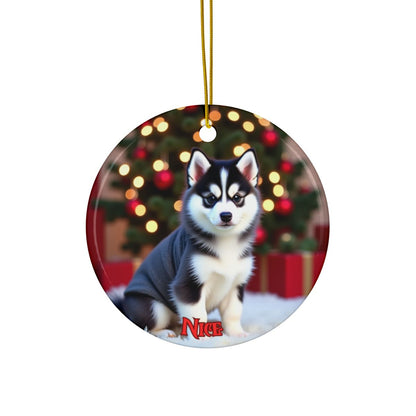 Pomsky Naughty or Nice Christmas Ornament set
