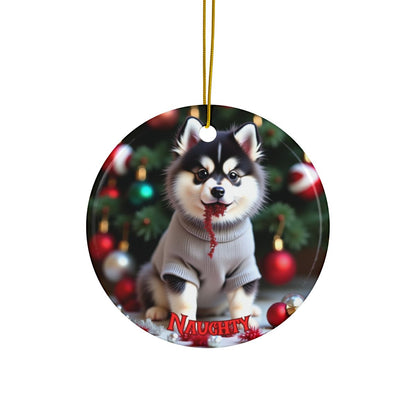 Pomsky Naughty or Nice Christmas Ornament set