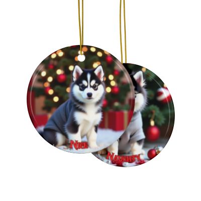 Pomsky Naughty or Nice Christmas Ornament set