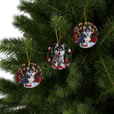 Pomsky Naughty or Nice Christmas Ornament set