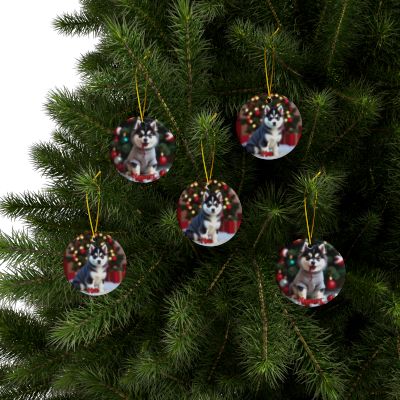 Pomsky Naughty or Nice Christmas Ornament set