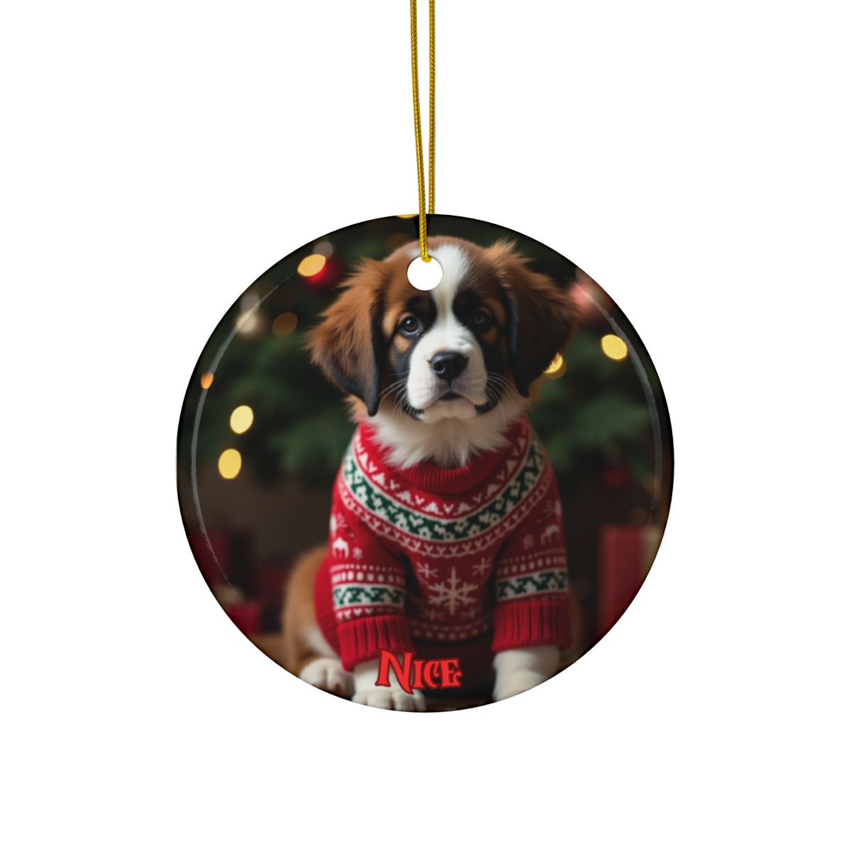 Saint Bernard Naughty or Nice Christmas Ornament set