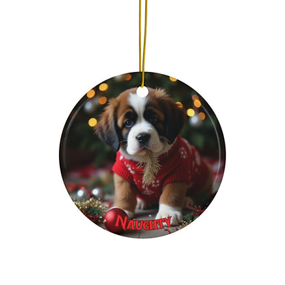 Saint Bernard Naughty or Nice Christmas Ornament set
