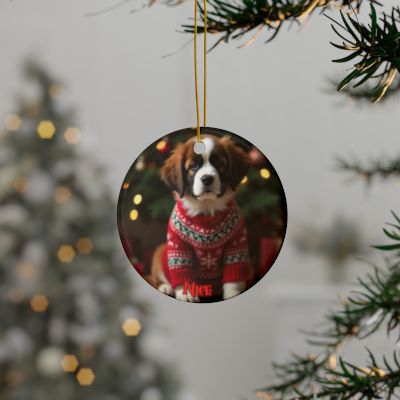 Saint Bernard Naughty or Nice Christmas Ornament set